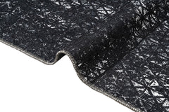 Black Geometric Area Rug - Cotton Chenille Digital Print Carpet for Living Room