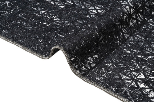 Black Geometric Area Rug - Cotton Chenille Digital Print Carpet for Living Room