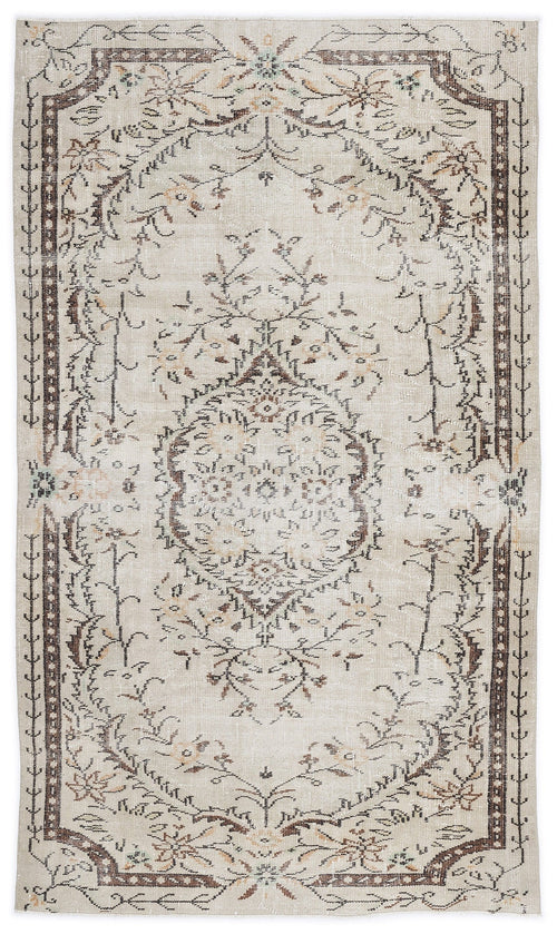 Atina Beige Vintage Wool Handmade Area Rug 5'5" x 8'8"