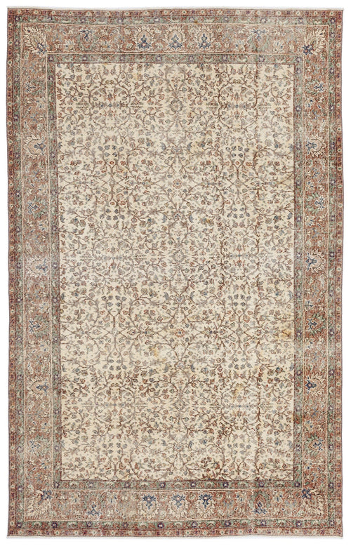 Atina Beige Vintage Wool Handmade Area Rug 6'7" x 10'4"