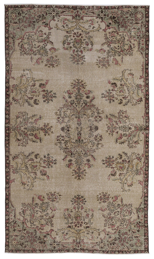 Atina Beige Vintage Wool Handmade Area Rug 6'2" x 8'11"