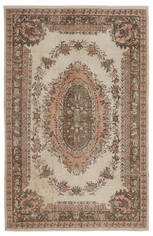 Atina Beige Vintage Wool Handmade Area Rug 6'6" x 10'3"