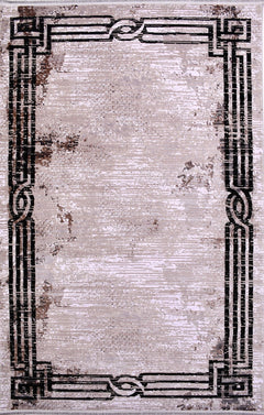 Machine Made Area Rug - Black Frame Beige Flatweave Rug with Overlocked Edge