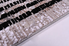Machine Made Area Rug - Black Frame Beige Flatweave Rug with Overlocked Edge