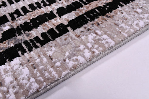 Machine Made Area Rug - Black Frame Beige Flatweave Rug with Overlocked Edge