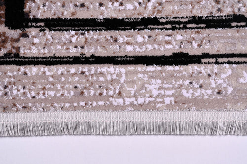 Machine Made Area Rug - Black Frame Beige Flatweave Rug with Overlocked Edge