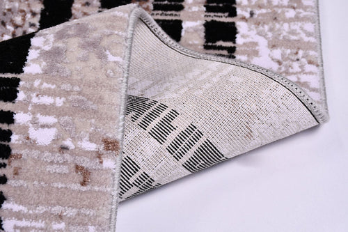 Machine Made Area Rug - Black Frame Beige Flatweave Rug with Overlocked Edge