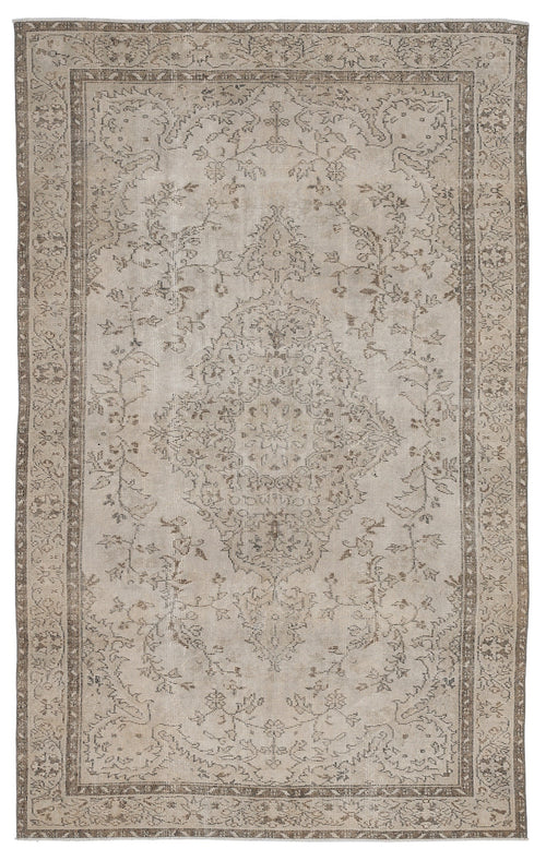 Atina Beige Vintage Wool Handmade Area Rug 5'6" x 9'1"