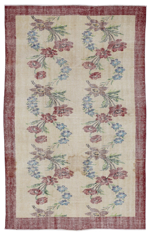 Atina Cream Vintage Wool Handmade Area Rug 5'7" x 8'8"