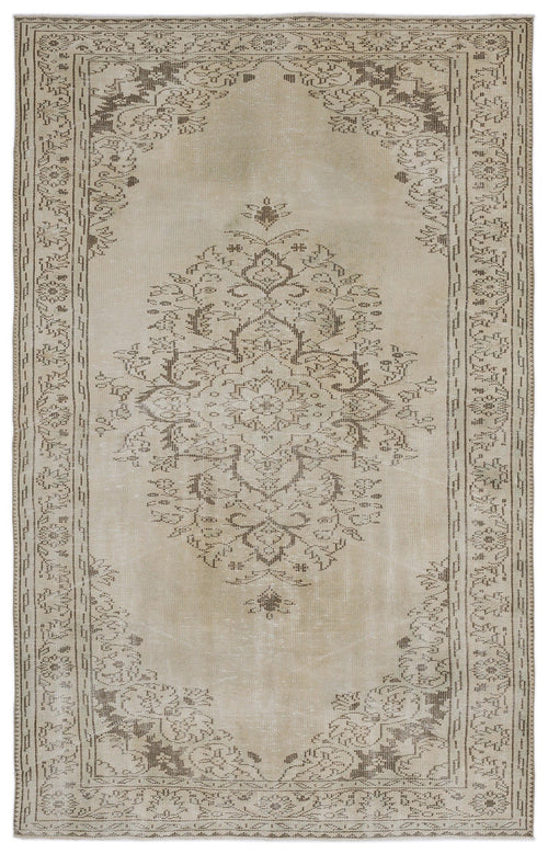 Atina Beige Vintage Wool Handmade Area Rug 6'1" x 9'7"
