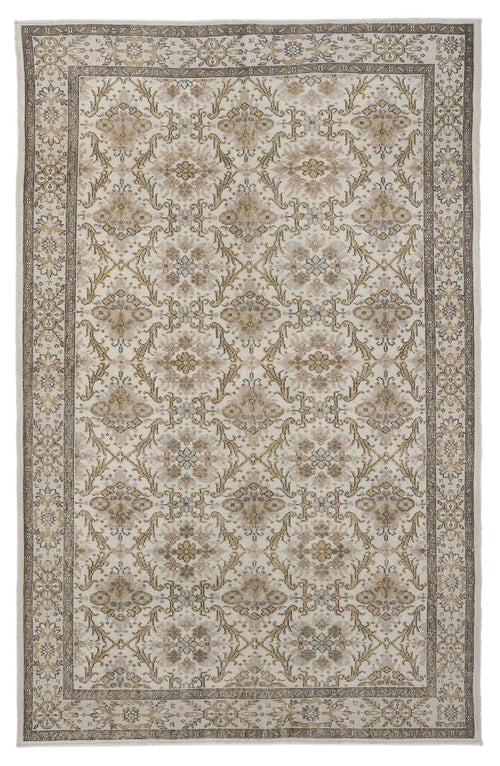 Atina Beige Vintage Wool Handmade Area Rug 6'3" x 9'9"