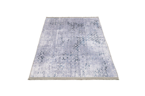 Geometric Area Rug - Grey Cotton Chenille Digital Print Carpet by Pia Monte