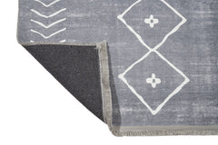 Geometric Area Rug – Grey Cotton Chenille Digital Print Carpet for Living Room