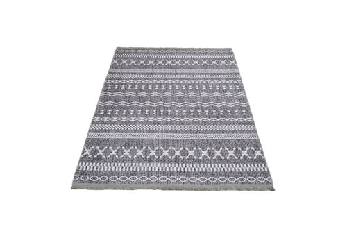 Grey Geometric Area Rug - Cotton Chenille Digital Print Carpet for Living Room