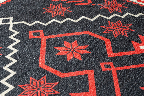 Cotton Chenille Area Rug – Black Frame Digital Print Carpet for Living Room