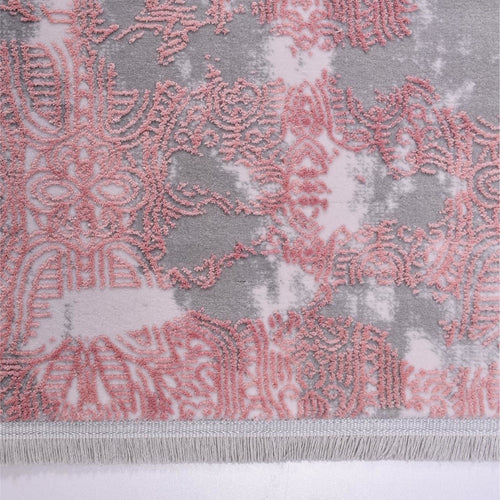 Pink Bamboo Area Rug – Modern Machine Made Rug With Soft Pile & Overlocked Edge