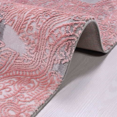 Pink Bamboo Area Rug – Modern Machine Made Rug With Soft Pile & Overlocked Edge