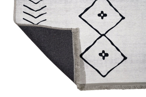 Grey Geometric Area Rug – Cotton Chenille Digital Print Carpet for Living Room