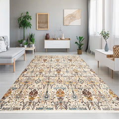 Cream Area Rug - Classic Machine Made Rug With Overlocked Edge For Living Room