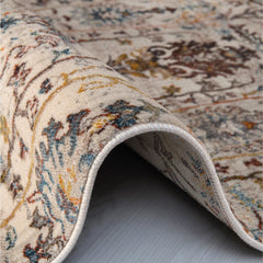 Cream Area Rug - Classic Machine Made Rug With Overlocked Edge For Living Room