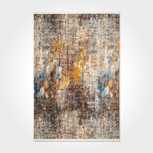 Vintage Area Rug – Machine Made Rug with Soft Pile & Overlocked Edge Brown Design