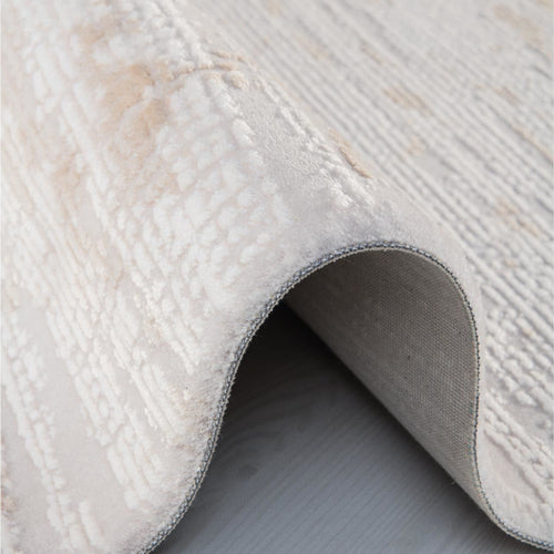 Cream Striped Area Rug – Machine Made Rug With 12 Mm Pile, Durable & Soft Floor Covering