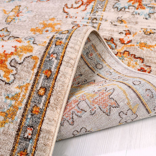 Cream Area Rug - Machine Made Rug With Frame Design & Degrade Pattern