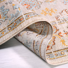 Cream Area Rug - Machine Made Rug With Frame Design & Degrade Pattern