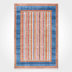 Machine Made Area Rug – Blue Degrade Polyester Flatweave With Overlocked Edge