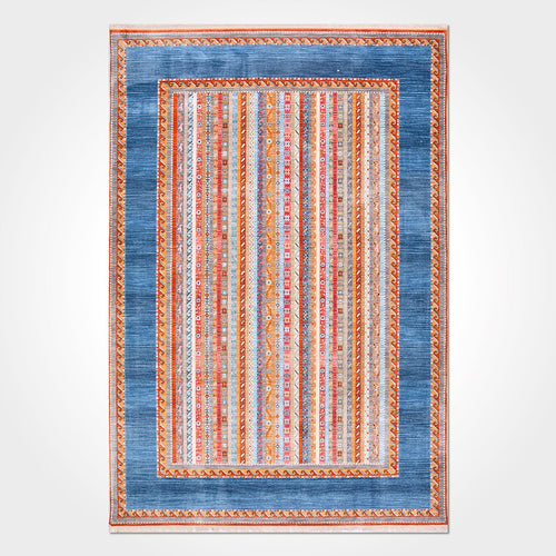 Machine Made Area Rug – Blue Degrade Polyester Flatweave With Overlocked Edge