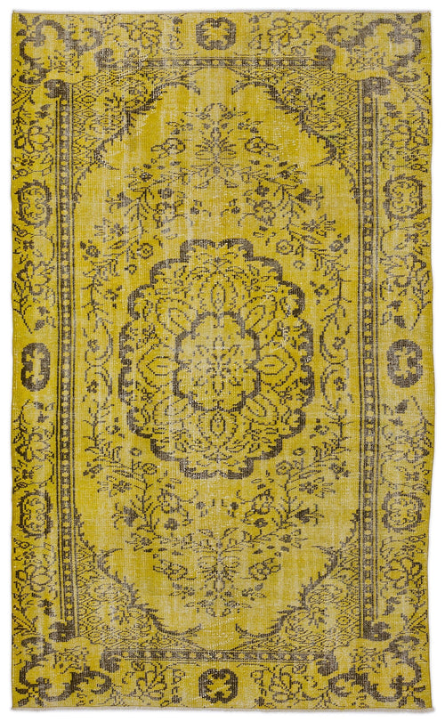 Atina Yellow Vintage Wool Handmade Area Rug 5'5" x 9'1"