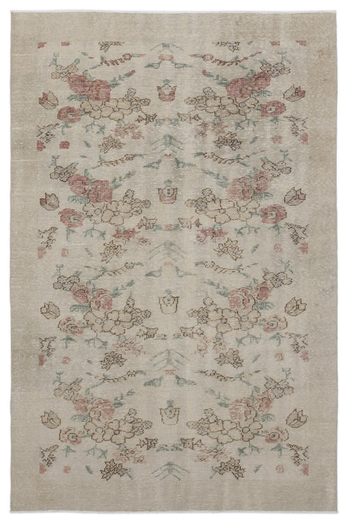 Atina Beige Vintage Wool Handmade Area Rug 5'1" x 9'4"