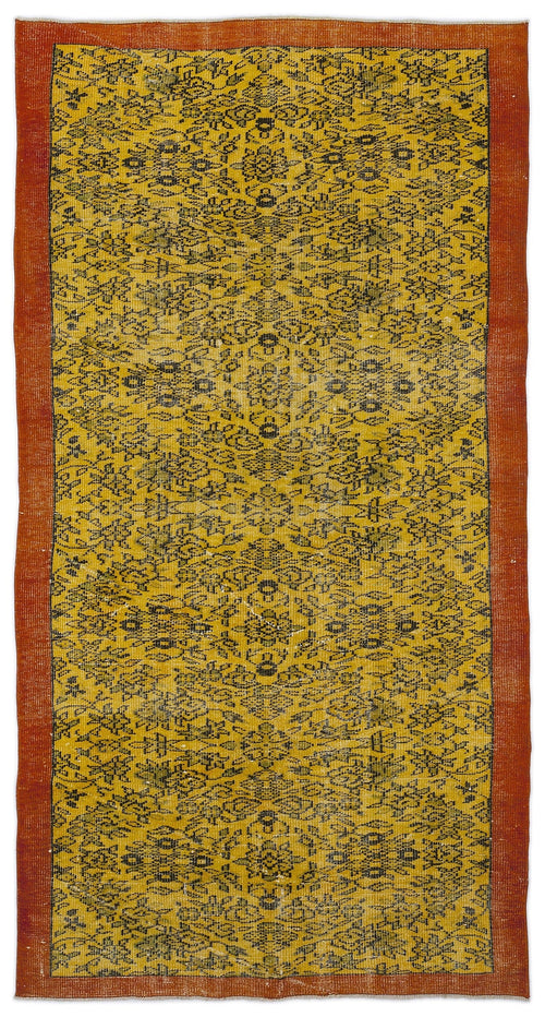 Atina Yellow Vintage Wool Handmade Area Rug 4'8" x 9'0"