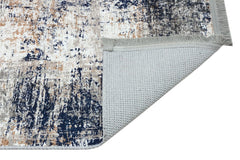 Modern Digital Print Rug – Navy Beige Area Rug with Fringed Cotton Base