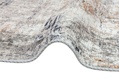 Modern Digital Print Rug – Navy Beige Area Rug with Fringed Cotton Base