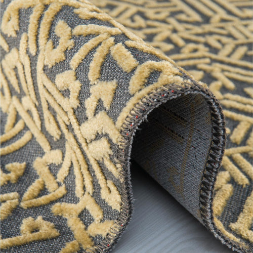 Yellow Geometric Area Rug - Machine Made Rug With Fringed Durable Design