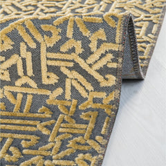 Yellow Geometric Area Rug - Machine Made Rug With Fringed Durable Design