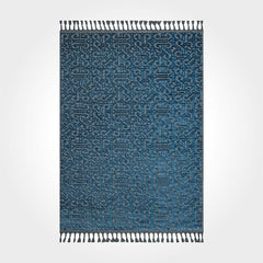 Blue Geometric Area Rug | Flatweave Floor Covering For Kitchen & Hallway