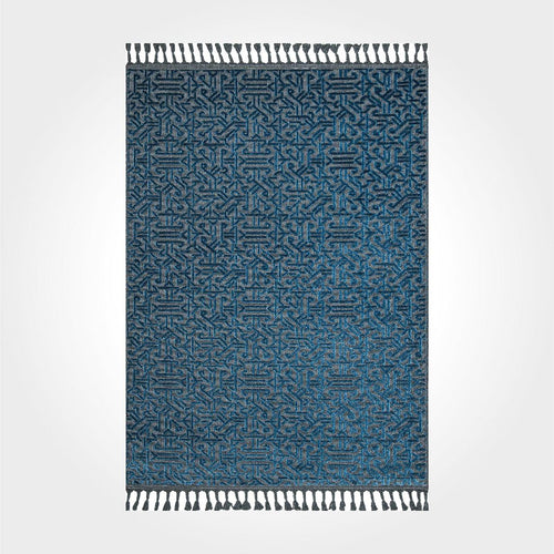 Blue Geometric Area Rug | Flatweave Floor Covering For Kitchen & Hallway
