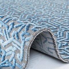 Blue Geometric Area Rug | Flatweave Floor Covering For Kitchen & Hallway