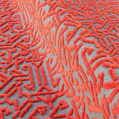 Red Geometric Area Rug - Machine Made Rug With High Stitch Count, Fringed Design