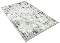 Modern Cotton Area Rug – Grey Digital Print Fringed Woven Carpet
