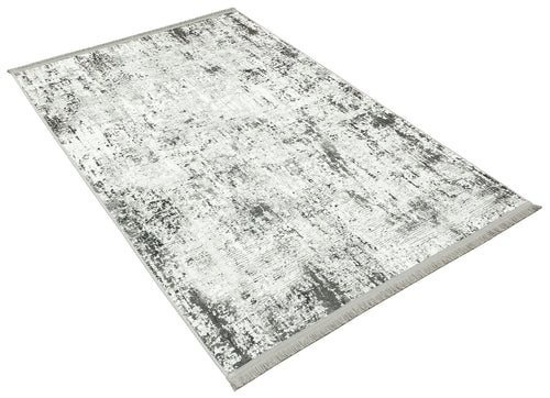 Modern Cotton Area Rug – Grey Digital Print Fringed Woven Carpet