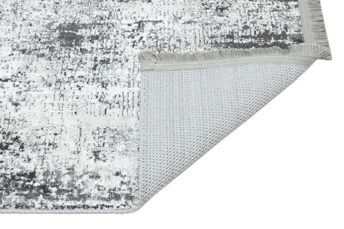 Modern Cotton Area Rug – Grey Digital Print Fringed Woven Carpet