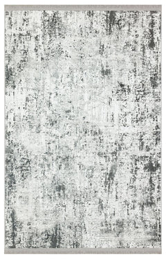 Modern Cotton Area Rug – Grey Digital Print Fringed Woven Carpet