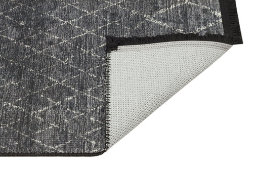 Modern Digital Print Rug - Anthracite Cotton Area Rug with Non Slip Base