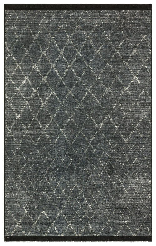 Modern Digital Print Rug - Anthracite Cotton Area Rug with Non Slip Base