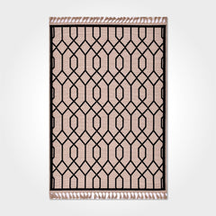 Black Geometric Area Rug - Machine Made Rug With 3mm Pile Height & Jute Weft