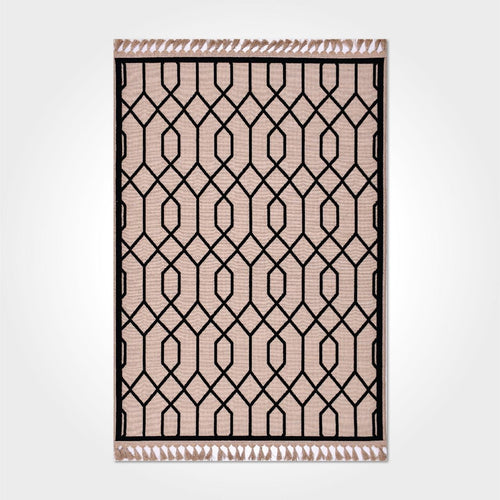 Black Geometric Area Rug - Machine Made Rug With 3mm Pile Height & Jute Weft