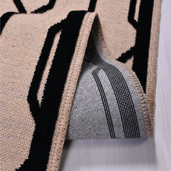 Black Geometric Area Rug - Machine Made Rug With 3mm Pile Height & Jute Weft